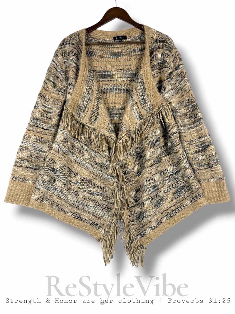 SISTERS X ANTHROPOLOGIE Women’s Size S/M Sweater Cardigan Open Front Fringe